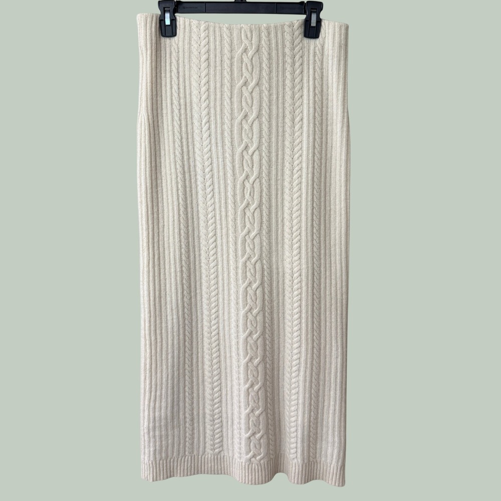 Lauren Ralph Lauren Women Cream Cable Wool-Cashmere Midi Skirt Lined Size Medium